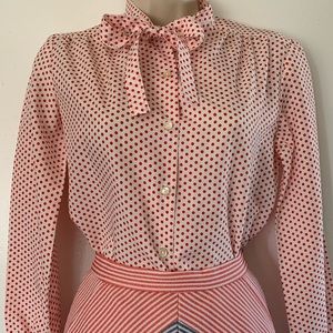 Vintage Blouse kitty bow polka dots